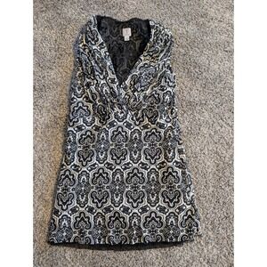 Y2K Tristan Black‎ White Damask Pattern Sleeveless V Neck Sheer Overlay Dress XS